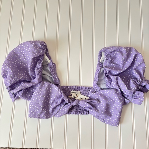 For Love & Lemons | Women's Chelsea Lavendar Polka Dot Tie Front Crop Top Size S - Picture 3 of 11
